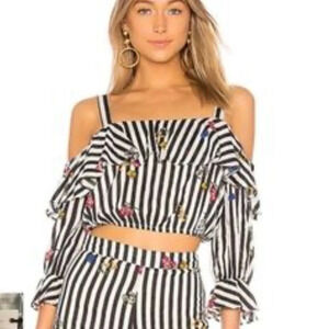 Lover & Friends stripe floral cold shoulder crop top